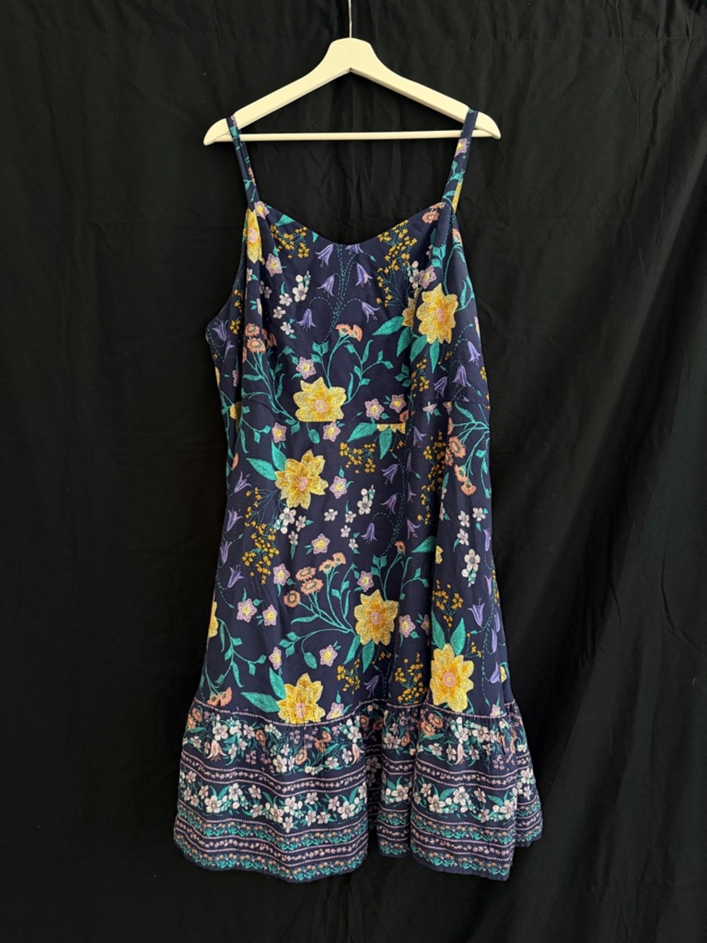 Old Navy Navy Floral Midi Slip Dress with Yellow Accents